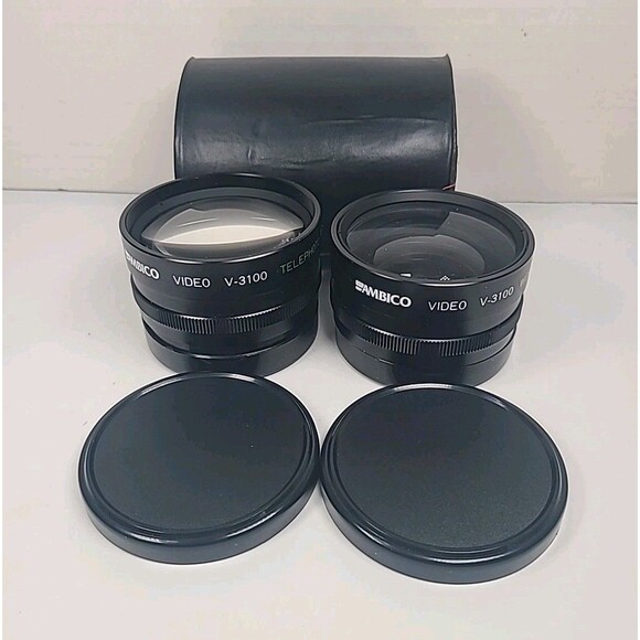 Set of 2 Ambico Video V-3100 Telephoto 1.5X & Wide Angle 0.5X Lenses W/case - Picture 1 of 8